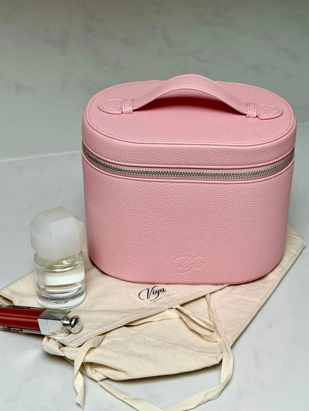 Pink Leatherette Travel Cosmetic Case